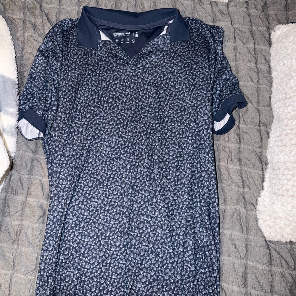Abercrombie & Fitch Blue Patterned Knit Polo
